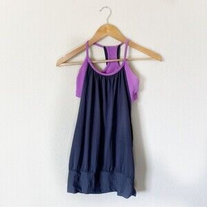Lululemon No Limits Gray Racerback Tank with Purple Attached Sports Bra Size 4